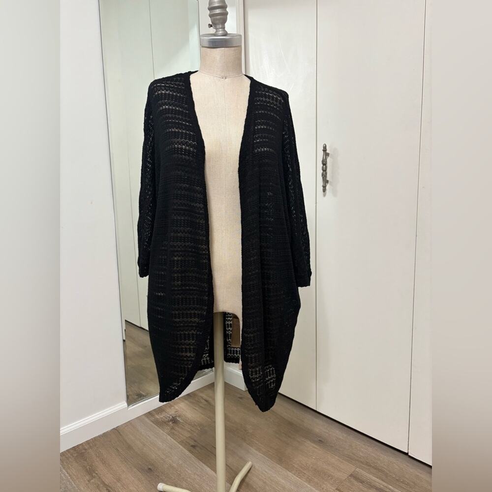 Decree Black Open Knit Long Cardigan Women’s Small Lightweight Layering Cardigan